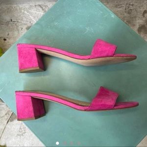Pink suede mule sandals